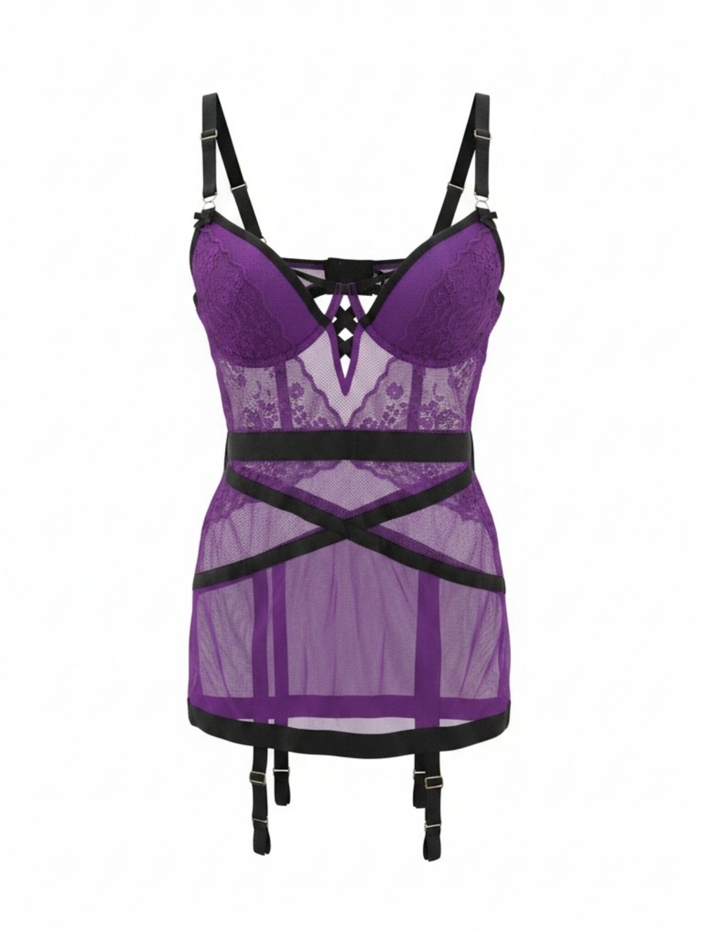 Victoria's Secret Purple Lace & Brown Satin Chemise